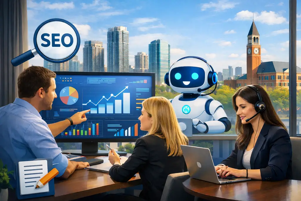 Digital marketing professionals in Vaughan optimizing SEO with AI support.